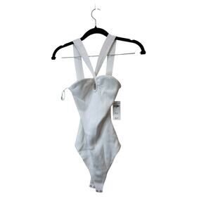 Abercrombie & fitch NWT White Bodysuit Ribbed Criss Cross Tank Sz S Cut Out